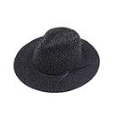 Funky Junque Womenââ‚¬â„¢s Fedora Knit Woven Leather Tassel Fall Wide Brim Panama Hat - Black