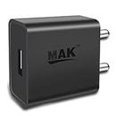 MMAK 0.8 A 4W Single USB Smart Charger, Made in India, BIS Certified, Fast Charging Power Adapter with Detachable Micro USB Cable for All Android and Other Devices (MK-477) (Black)
