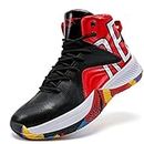 ASHION Unisex Kids Basketball Shoes Air Boys Girls High Top Sneakers Breathable Outdoor Cushioning Athletic Shoes, F15/Red Black, 6.5 US Big Kid
