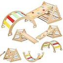 Toddler Indoor Gym Playset, 3 in 1 Wooden Climbing Toys, 3-Sided Wooden Triangle Climber with Climbing Net,Sliding Ramp, Sandbags & Board for Kids Boys Girls Indoor Gym Playset Gift,Home & Daycare