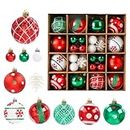 42 Pcs Christmas Ball Ornaments, Hanging Baubles Balls Ornaments, Decoration Set, Delicate Xmas Theme Painting & Glittering Pendants Decorative Red-Green