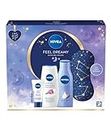 NIVEA Feel Dreamy Skincare Regime Gift Set, Women's Gift Set Includes Shower Cream, Body Lotion, Night Cream, Lip Balm, and Eye Mask, Beauty Products