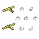 YuanTenhwy 2 PCS 3/8"(10mm) Brass Hose Barb Tee Fittings For 3/8" ID Hose with 7 PCS Pipe Clamps Barbed Hose Fitting Intersection Split Splicer Joint Union Adapter Hose Rapair Kit，3 Way