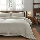 Simple&Opulence 100% Linen Duvet Cover Set 3pcs Stone Washed Embroidery Border Solid Color French Flax Soft Breathable Bedding with Button Closure (King, Linen)