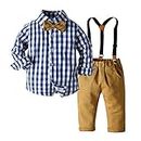 Moyikiss Studio Toddler Dress Suit Baby Boys Gentleman Clothes Sets Bow Ties Shirts + Suspenders Pants Outfits(Navy Blue,130/6T)