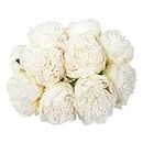 U'Artlines 2 Bouquet 10Heads Artificial Peony Silk Flower Leaf Home Office Wedding Party Festival Bar Decor (White)