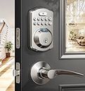Veise Fingerprint Door Lock with 2 Lever Handles - Keyless Entry Door Lock, Electronic Keypad Deadbolt & Front Door Lock Handle Sets, Auto Lock & 1 Touch Locking, Easy Installation, Satin Nickel