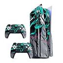 GADGETS WRAP Printed Vinyl Skin Sticker Decal for Sony PS5 Playstation 5 Disc Edition Console & 2 Controller (Skin Only, Console & Controller not Included.) - Cool Green Anime