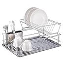 Home Basics 2-Tier 3pc Dish Drainer, Stainless Steel