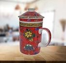 Purpledip Porcelain Oriental Green Tea Mug, Infuser & Lid 'Mystic Symbols' (11723I)