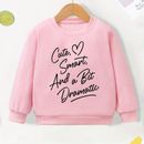 Girls Fun ''cute Smart And A Bit Dramatic'' Saying Print Crew Neck Sweatshirt Top Pullovers For Sports Casual Outfit, Cute Kids Spring/ Fall Clothing