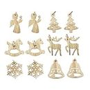 Christmas Decorations Sale Clearance Wooden Christmas Hanging Pendants Snowflake Elk Bell Xmas Tree for Festival Party Decorations 12pcs