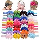 jollybows 40pcs Baby Girls Grosgrain Ribbon Hair Bows Headbands 3" Hair Band Hair Accessories for Infants Newborn Toddler