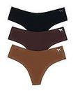 Victoria's Secret PINK Thong Panty Set of 3, No-show Black / Burnt Umber / Cappuccino, Medium