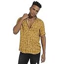 Campus Sutra Men's Mustard Yellow Minimal Aztec Shirt for Casual Wear | Spread Collar | Short Sleeve | Button Closure | Heavy Rayon Shirt Crafted with Comfort Fit for Everyday Wear