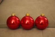 THREE Vintage CHERRY RED BALL Christmas Ornaments Western Germany STUNNING 