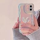 JiuWang Coque pour iPhone 11 Pro Max Ondulée Couleur Laser Rose avec Cœur, Multicolore au Soleil, Etui iPhone 11ProMax Case Design Originale Aesthetic pour Femme Fille