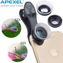 APEXEL 12/24x Macro Phone Camera Lens Kit Clip On for iPhone Android Smartphone