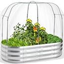 Raised Garden Bed with Greenhouse Frame and 3 Covers, Galvanized Metal Oval Planter Box for Outdoor Gardening, Tall Garden Box with Large Planting Space for Vegetables, Flowers, Herbs