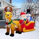 PARAYOYO 6.7FT Long Christmas Inflatables Santa on Sleigh with Reindeer and Snowman Outdoor Decoration, Xmas Blow up Santa with Reindeer with Built-in LED Lights for Lawn, Garden, Driveway Decor