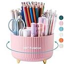 Lolocor 360 Degree Rotating Desk Pen Pencil Holder, 5 Slots Pencil Organizer Desk Organizers and Accessories, Cute Pen Holder for Desk, Pen Organizer Storage for Office School Home Pink