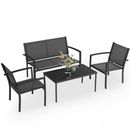 4 Piece Outdoor Glass Coffee Table And Chairs Patio Furniture Set Clearance Sale