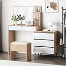 ALFORDSON Dressing Table and Makeup Stool Set Wood White Colour, Vanity Desk with Mirror, Drawers and Chest Cabinet, Dresser Organiser for Women Bedroom Dress Room