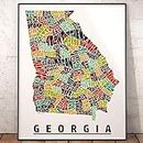 Georgia Map Art Print, Signed Print of my Original Hand-Drawn Georgia Typography Map Art