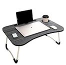 AUNO Foldable Laptop Lap Desk, Portable Computer Bed Table Tray With Phone Stand And Cup Holder For Bed/Couch/Sofa Working, Reading (Black) (Wood), 39.4 Centimeters, 59.7 Centimeters