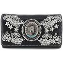 Justin West Horse Western Floral Damask Embroidery Studs Stars Concealed Carry Handbag Purse, Black Wallet Only, Large