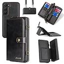 Compatible with Samsung Galaxy S23 5G Wallet Case Crossbody Shoulder Strap Card Holder and Leather Stand Multi-Function 2in 1 Detachable Magnetic Cell Accessories Phone Cover for S 23 23S G5 Black
