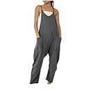 returns to amazon canada for sale Yihaojia Women's Casual Loose Jumpsuit Summer Baggy Onesies Romper Sleeveless Spaghetti Strap Overalls with Pockets 2023, Gray#20, XX-Large