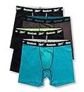 REEBOK Men's 4 Pack Performance Boxer Briefs, Turquoise/Grey, Medium