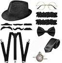 AOOTOOSPORT 1920s Mens Gatsby Gangster Costume Accessories Set 20s Retro Gangster Costume Panama Hat Suspender Bow Tie