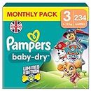 Pampers Baby-Dry Paw Patrol Edition Size 3, 234 Nappies, 6kg - 10kg, Monthly Pack, With A Stop & Protect Pocket To Help Prevent Leaks At The Back