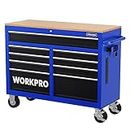 WORKPRO 46-Inch 9-Drawers Rolling Tool Chest, Mobile Tool Storage Cabinet with Wooden Top, Equipped with Casters, Handle, Drawer Liner, and Locking System, 1200 lbs Load Capacity