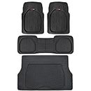 Motor Trend 4pc Black Car Floor Mats Set Rubber Tortoise Liners w/Cargo for Auto SUV Trucks - All Weather Heavy Duty Floor Protection