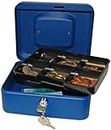 Caisse à Monnaie Reskal Verrouillable en métal 20 x 16 x 9 cm bleue avec Monnayeur et 2 clés inclus