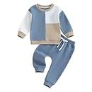 Vioyavo Toddler Boys Girls Tracksuit Outfit Contrast Color Long Sleeve Round Neck Sweatshirt Elastic Waist Trousers 2Pcs Sports Set (Blue, 3-6 Months)