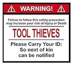 New Toolbox Tool Thieves Sticker Decal id Chest Tool Box Workshop Garage Spanner 100mm x90mm