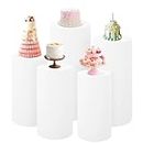 Set of 5 Spandex Cylinder Pedestal Stand Covers White Round Cylinder Plinth Display Box Stand Covers, Pillar Covers for Party Wedding Baby Shower Birthday Event Decor (Cylinder Stands Not Included)