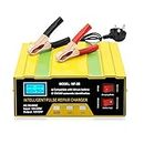 Car Battery Charger Automatic 12V 24V Battery Charger 10A Smart Battery Charger with Car Battery Monitor for Cars, Truck, Boat, Motorcycles, Lawn Mower lithium Battery or Lead-acid Battery