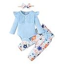 Borlai Baby Girl Outfits Manica lunga Pizzo Ruffle Romper Top Pantaloni Floreali Fascia 3Pcs Abbigliamento Set Toddler Jumpsuit Body 0-18 Mesi