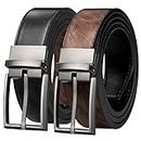 Maikun Mens Reversible Belt, Mens Black Belt, Casual Dress Belts,Reversilbe Two-In-One Black/Coffee, 41''Long, Fit for waist size 31-34''