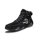 Tzsaixeh Winter Shoes For Men,Men Italian Suede Velcro High Boots,Men's Leather Chukka Handmade Non-Slip Casual Sneakers Shoes (Color : Black, Size : 42 EU)