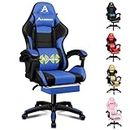 ALFORDSON Ergonomic Massage Gaming Chair Racing Computer Office Chair with Extra Large Lumbar Cushion, High Back Recliner Video Game Chair Leather Swivel Home Desk Task Chair, Elite Blue
