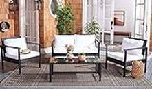 DEVOKO 4 Piece Outdoor Balcony, Indoor, Porch, Garden, Terrace Patio Furniture Set with Cushion(Black and White)