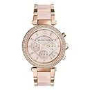Michael Kors Parker Chronograph Quartz Watch with Rose Gold Tone Stainless Steel Strap with Blush Acetate Center Links for Women MK5896