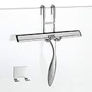 Simtive 10-Inch Shower Squeegee Set, Includes Shower Door Hook and Adhesive Hook, Squeegee for Shower Doors, Mirror and Window, Silver