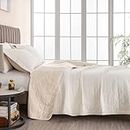Great Bay Home Solid Color Full/Queen Box Stitch Reversible Quilt Set Includes Shams. Cream/Sand Bedspread, Lightweight, All-Season Coverlet Bedding Set